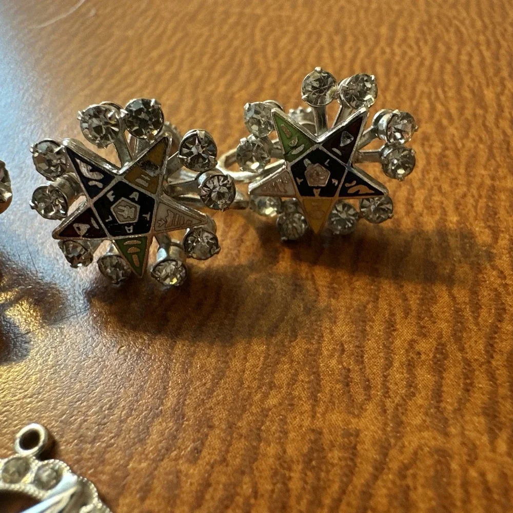 Diamond Rhinestones Order o/t Eastern Star Vintage Brooch, Pendants, Earrings